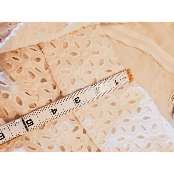 Julian Taylor vintage dress size 12 faux wrap wrap collar eyelet white pockets - Picture 11 of 16